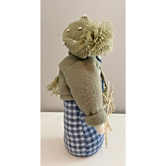 Vintage Blue, White & Green Fabric Snowmen Set With Glitter Snowflake - Picture 8 of 10